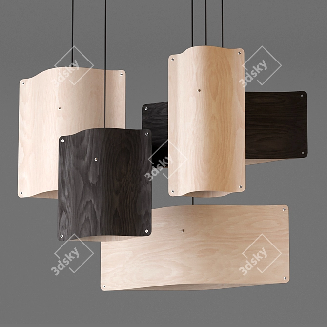 Sleek Birch Wood Pendant Lighting 3D model image 1