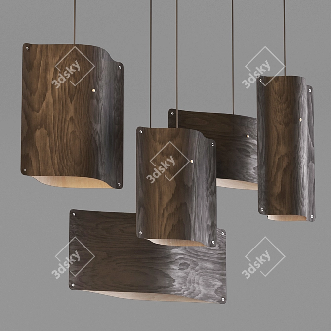 Sleek Birch Wood Pendant Lighting 3D model image 3