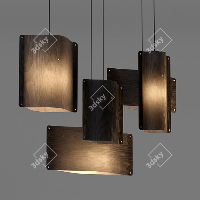 Sleek Birch Wood Pendant Lighting 3D model image 4