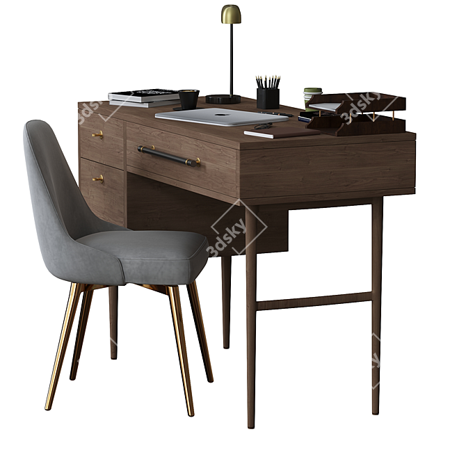 West Elm Velvet Swivel Office Chair 3D model image 2
