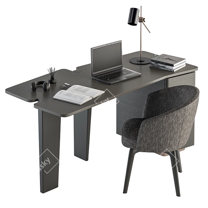 Sleek Black & Gold Minotti Jacob Office Desk 3D model image 1