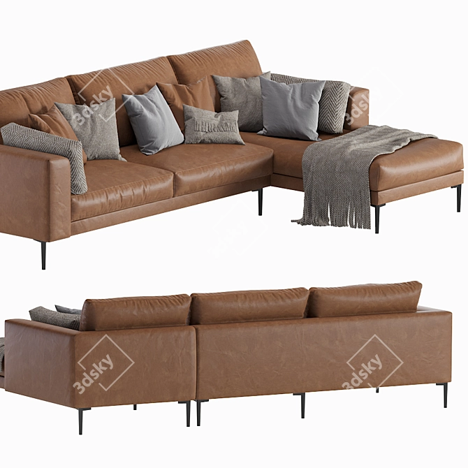 Modern Leather Chaise Lounge - West Elm Harper 3D model image 5