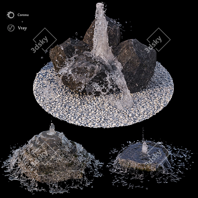 Serene Cascade Rock Waterfall 3D model image 1