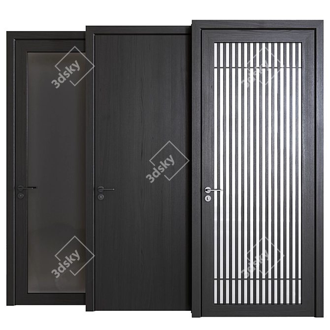 Sleek Black Wood Doors 3D model image 3