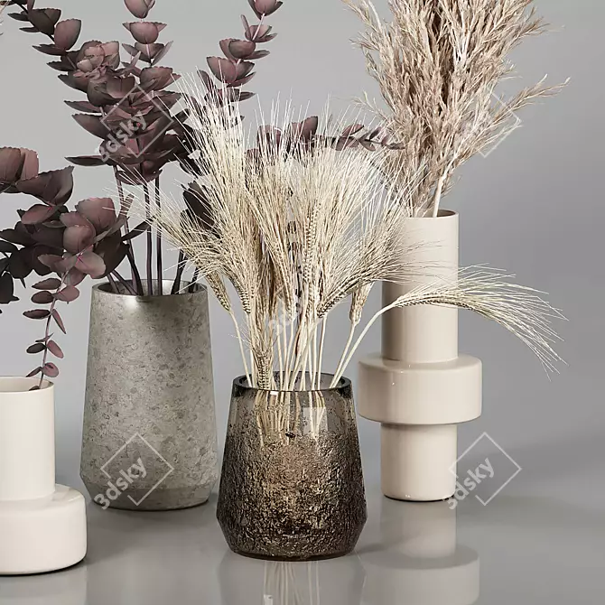 Dried Plant Bouquets: Rustic Vase Collection 3D model image 3