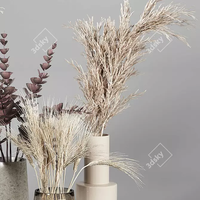 Dried Plant Bouquets: Rustic Vase Collection 3D model image 4