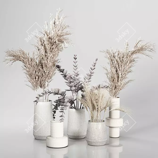 Dried Plant Bouquets: Rustic Vase Collection 3D model image 6