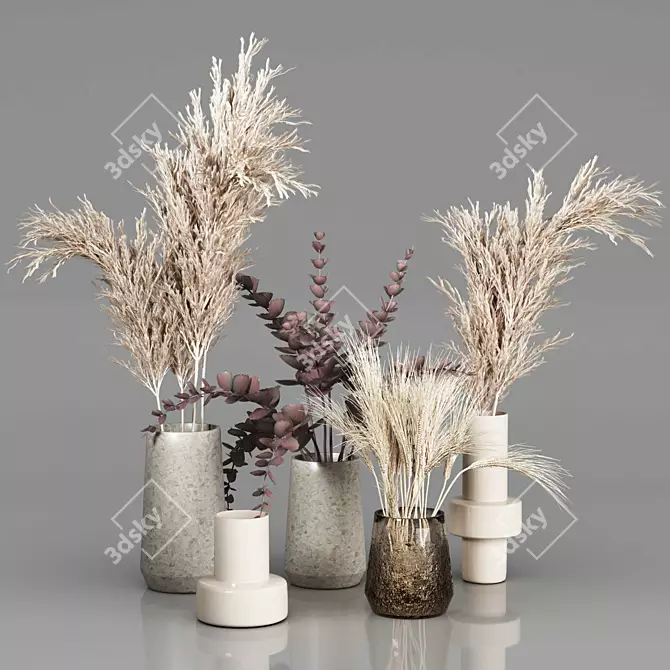 Dried Plant Bouquets: Rustic Vase Collection 3D model image 7