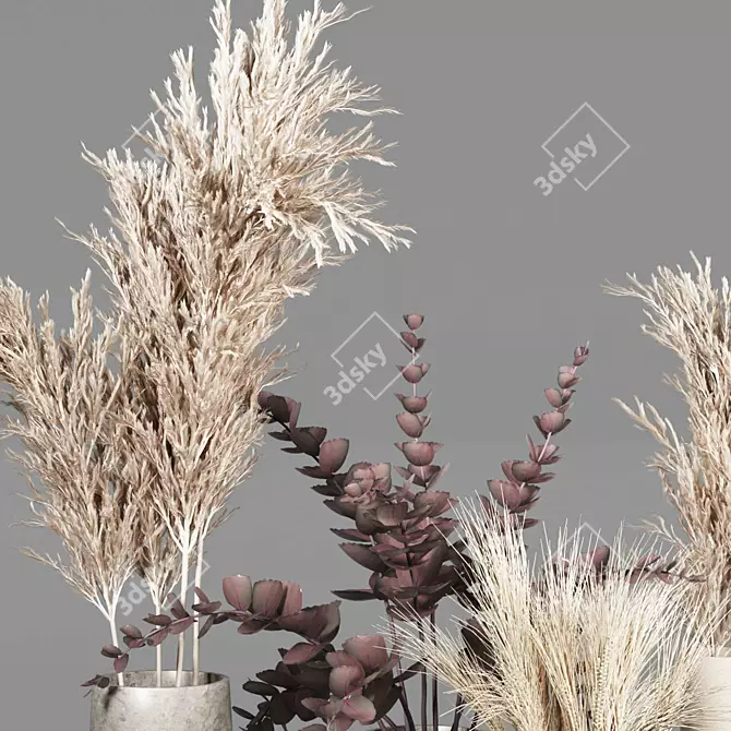 Dried Plant Bouquets: Rustic Vase Collection 3D model image 8