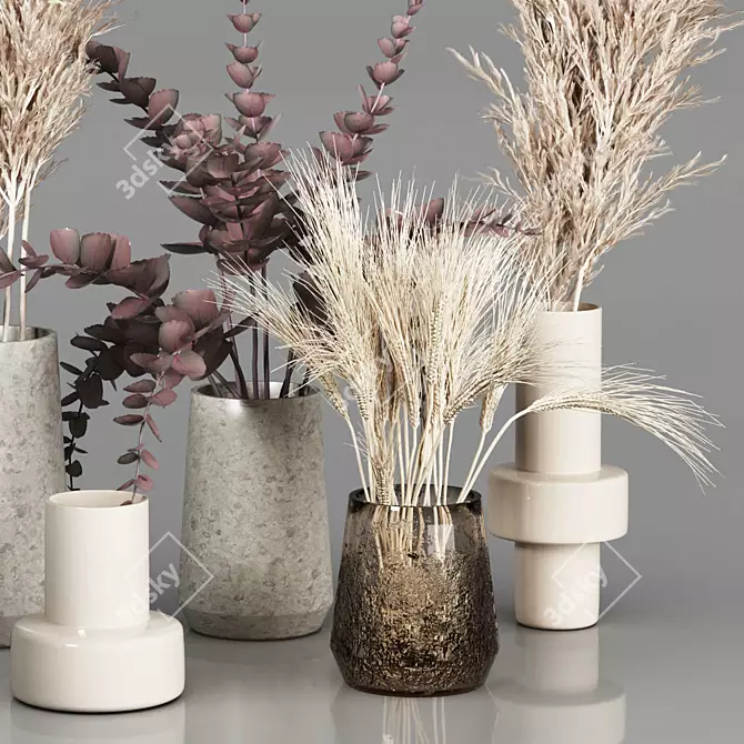 Dried Plant Bouquets: Rustic Vase Collection 3D model image 9