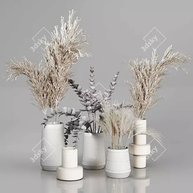 Dried Plant Bouquets: Rustic Vase Collection 3D model image 12