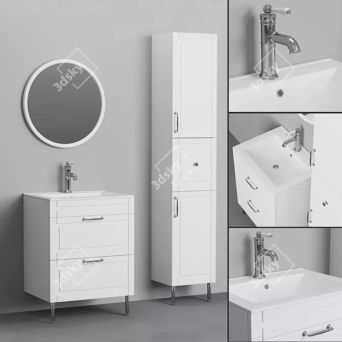 Oxford 60 - Elegant Retro-Style Bathroom Set 3D model image 1