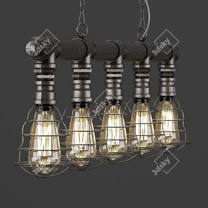 Industrial Pipe Hanging Ceiling Light - Pascalle 3D model image 2