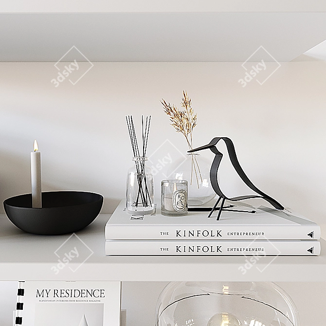 Decorative Bookshelf with Vases and Accessories 3D model image 4