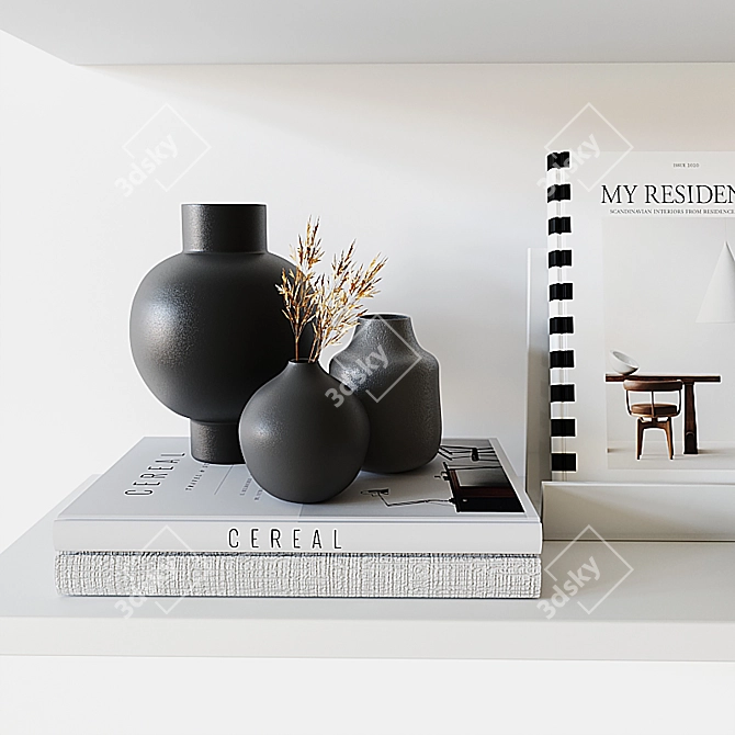 Decorative Bookshelf with Vases and Accessories 3D model image 5