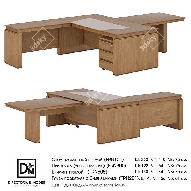 Franklin Office Set: Straight Table, Attachment, Briefing, Mobile Curbstone 3D model image 2