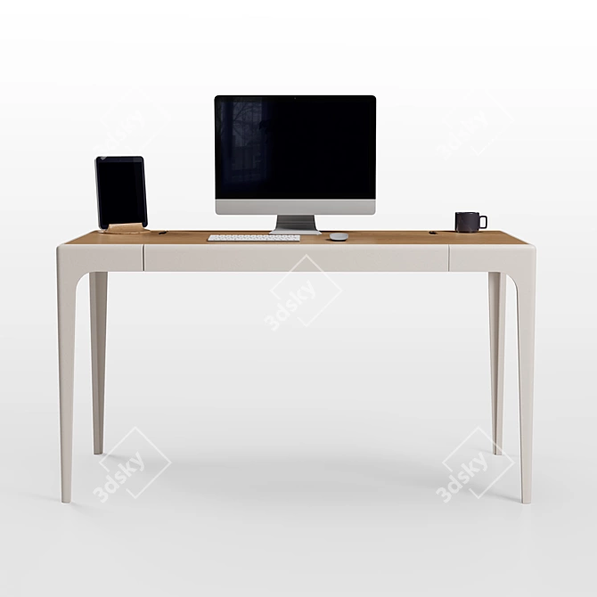 Modern Solid Oak Desk 3D model image 2