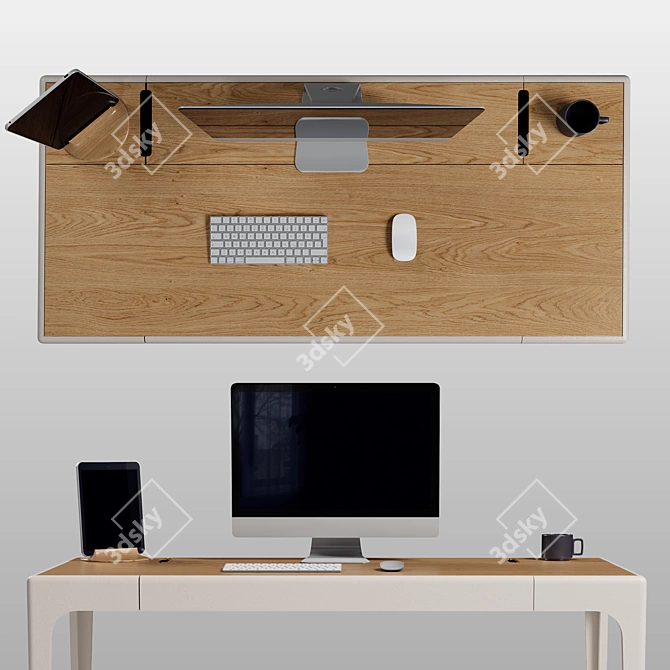 Modern Solid Oak Desk 3D model image 4