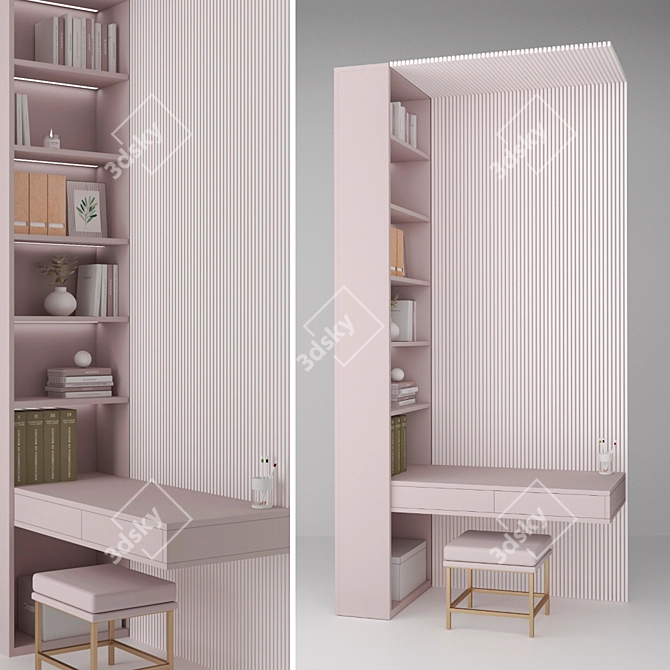 Modern Work Table with Cabinet 3D model image 1