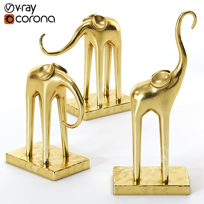 Golden Elephant Figurines 3D model image 1