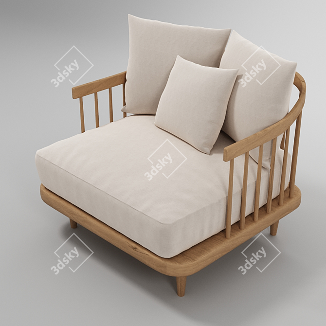 Versatile Wood and Fabric Armchair 3D model image 3