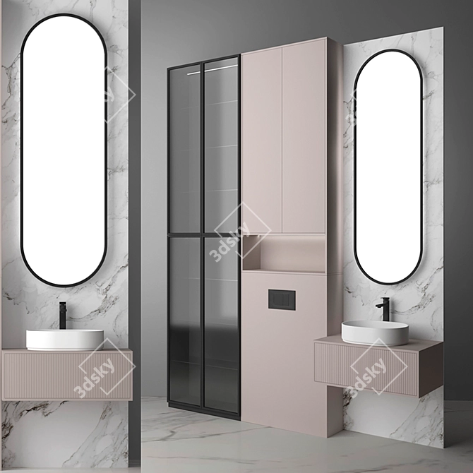 Modern Bathroom Set with Sink, Mirror, Cabinet, Lighting, and Installation 3D model image 1