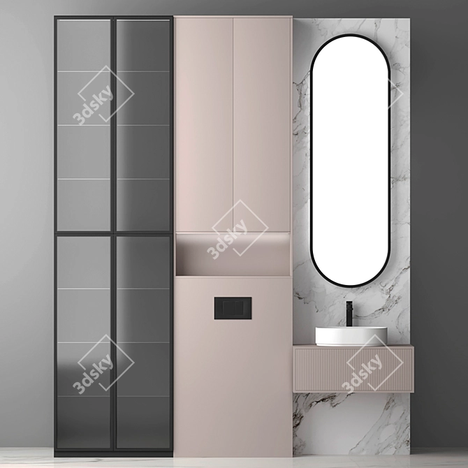 Modern Bathroom Set with Sink, Mirror, Cabinet, Lighting, and Installation 3D model image 2