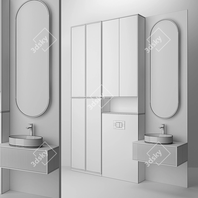 Modern Bathroom Set with Sink, Mirror, Cabinet, Lighting, and Installation 3D model image 3