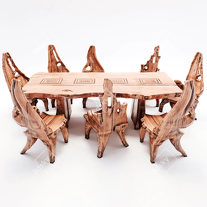 Indonesian Handmade Woodstone Dining Set 3D model image 32