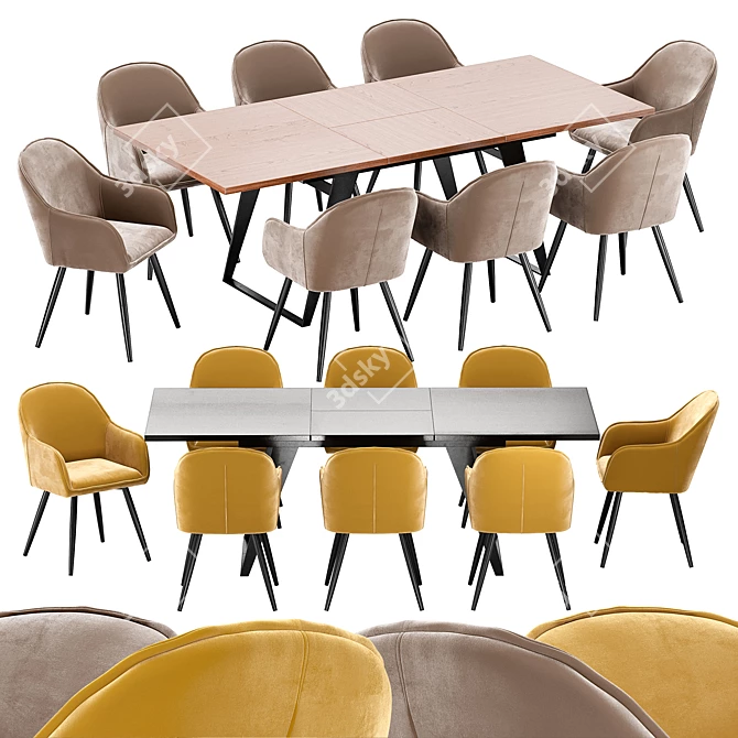 Modern Frida Dining Set: Chair & Table 3D model image 1