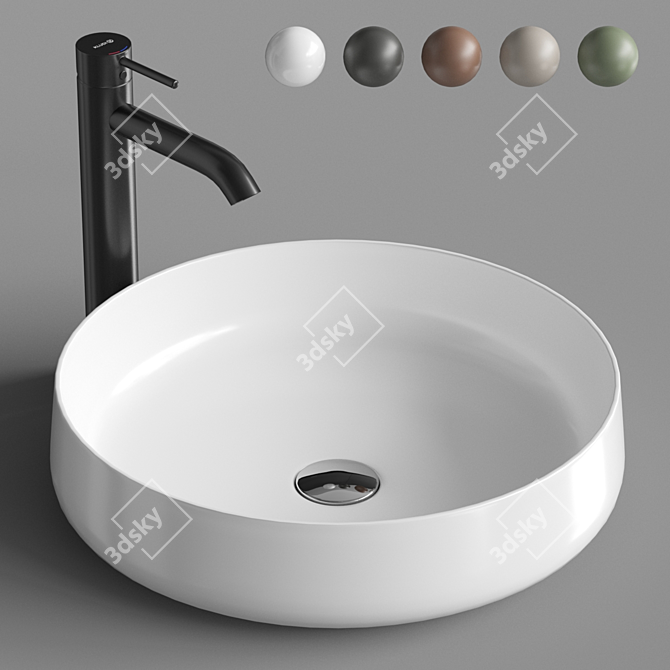 Elegant Round Sink & Bozz Mixer 3D model image 1