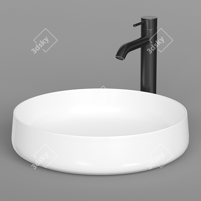 Elegant Round Sink & Bozz Mixer 3D model image 2