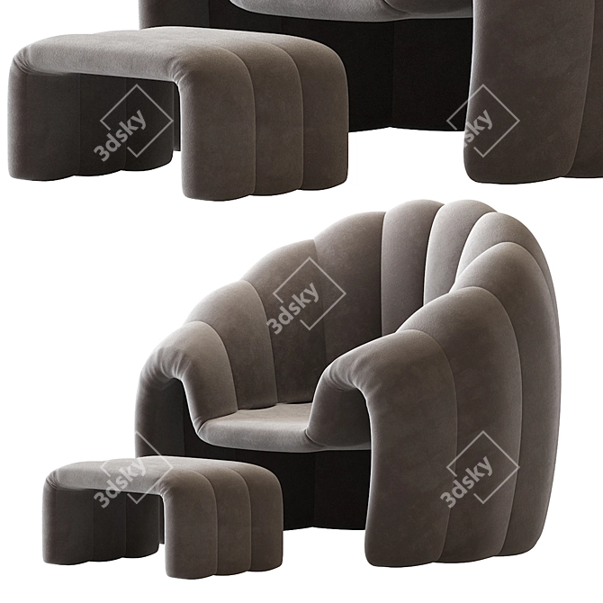 Sleek Art Deco Armchair 3D model image 2