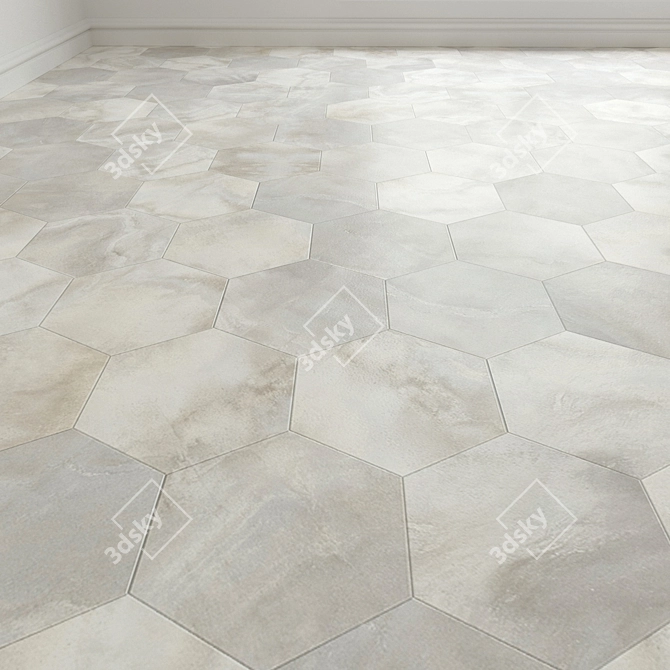 Hexagon Cloud Stone Porcelain Tile 3D model image 1