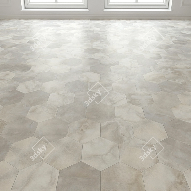 Hexagon Cloud Stone Porcelain Tile 3D model image 3