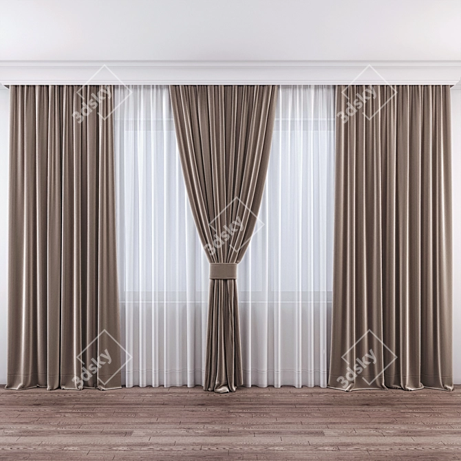 Luxury Velvety Silk Curtains 3D model image 3