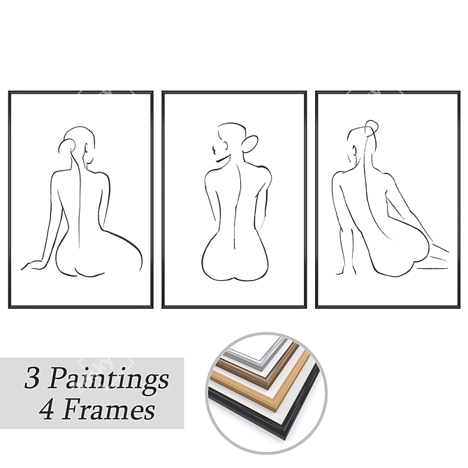 Contemporary Wall Paintings Set 3D model image 1