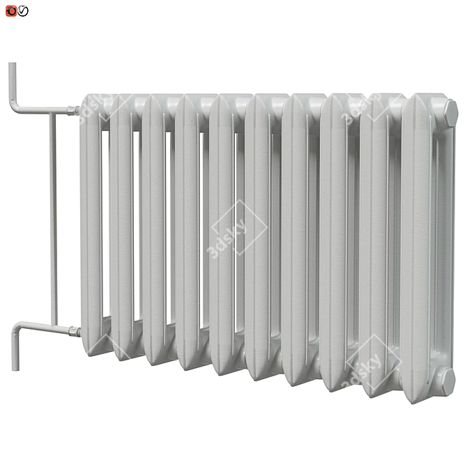Antique White Cast Iron Radiator 3D model image 1