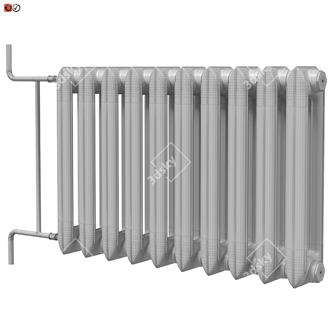 Antique White Cast Iron Radiator 3D model image 3