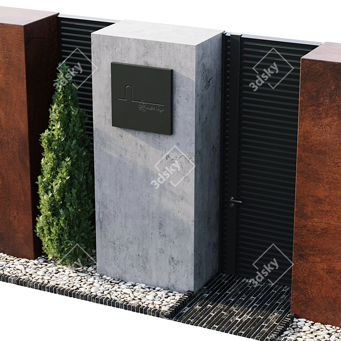 Durable Steel Fence: 14m Length, 3m Height 3D model image 4