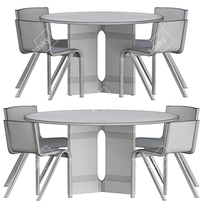 Elegant Dining Set: 8 Chairs + 2 Round Tables 3D model image 3