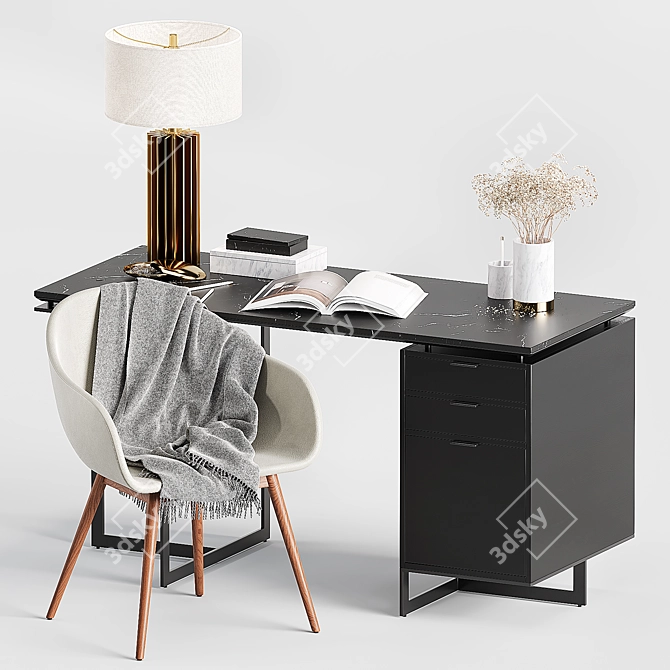 Sleek CB2 Office Set: Desk, Chair, Lamp 3D model image 3