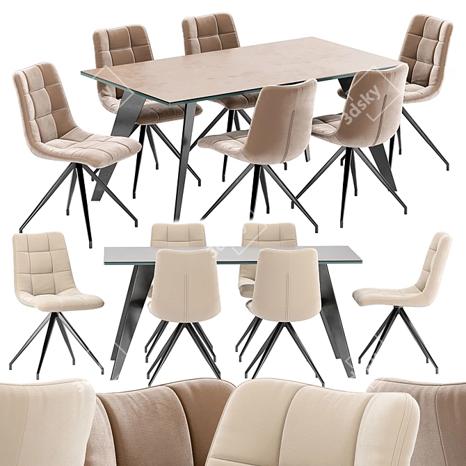 Luxury Dining Set: Sedia Diamond Chair & Nack Table 3D model image 1