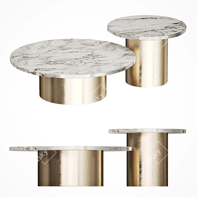 Elegant Marble and Brass Coffee Table 3D model image 1