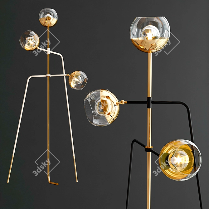 Sleek Black Widow Brass Floor Lamp 3D model image 1