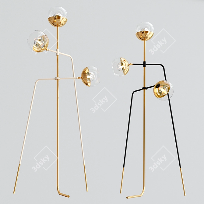 Sleek Black Widow Brass Floor Lamp 3D model image 2