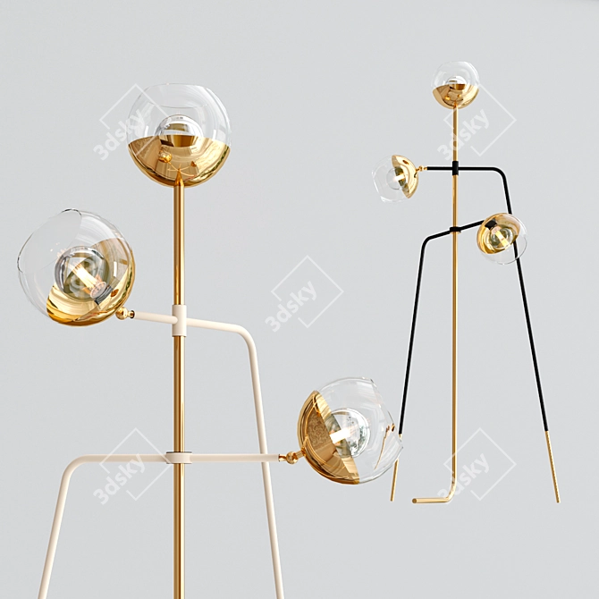 Sleek Black Widow Brass Floor Lamp 3D model image 3