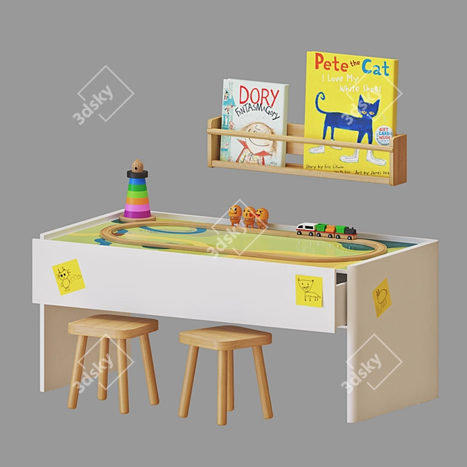 IKEA Kids Room Set: Activity Table, Stool & Wall Storage 3D model image 1