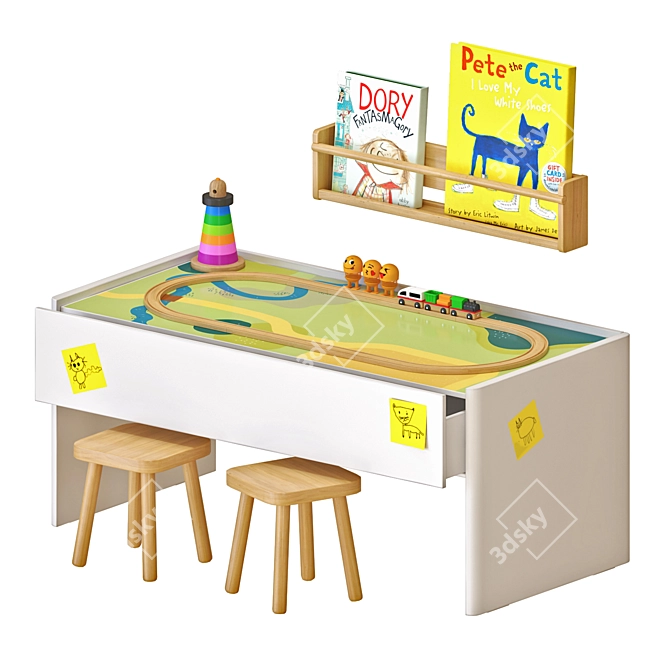 IKEA Kids Room Set: Activity Table, Stool & Wall Storage 3D model image 11