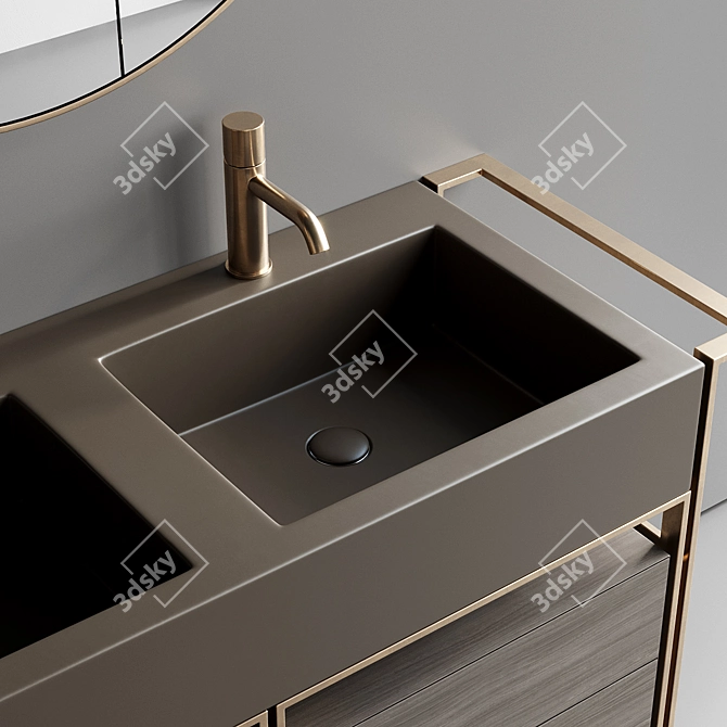 Cielo Narciso Doppio Set 2: Ceramic, Steel, and Wood Vanity Unit with Drawers and Round Wall-Mounted 3D model image 2